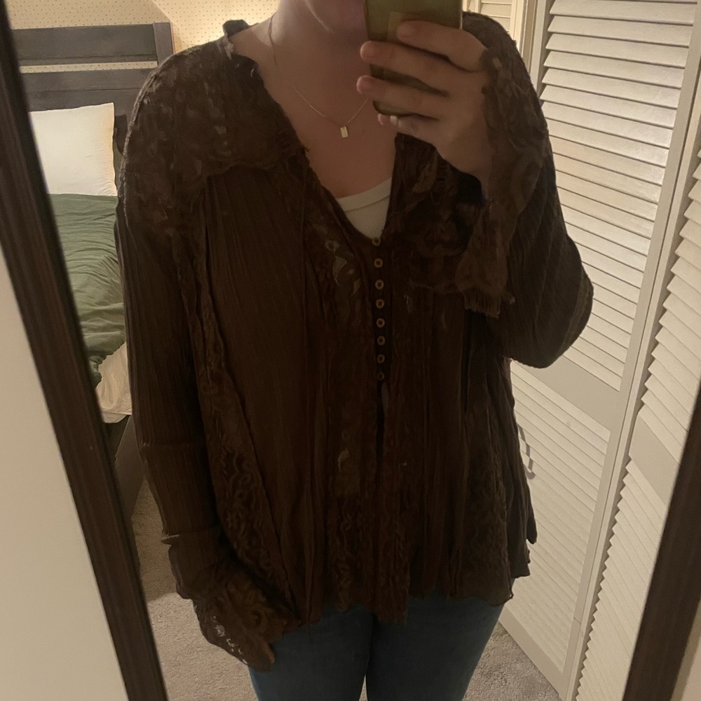 We The Free Chocolate Lace Blouse